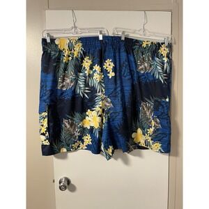 KS Island by Kingsize Men's Blue Hawaiian Flower Cargo Swim Trunks Sz 7XL New